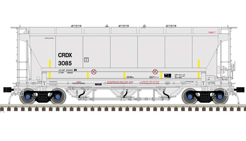 Atlas Trinity 3230 Pressure Differential PD Covered Hopper - Ready to Run Master Plu -- Chicago Freight Car CRDX #3085 (gray, black) - ATL50006204