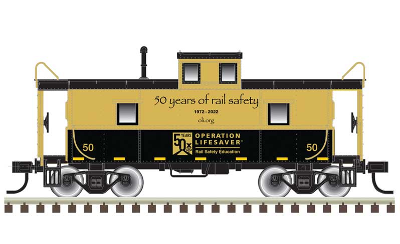 Atlas N C&O-Style Steel Center-Cupola Caboose - Ready to Run -- Operation Lifesaver #50 (50th Anniversary Commemorative, black, gold)