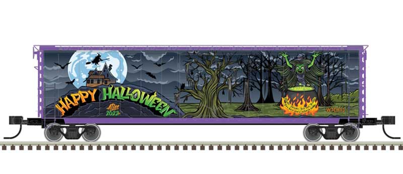 Atlas N 50' RBL Plug-Door Boxcar - Ready to Run - Master(R) -- Halloween WTCH #2022 (Halloween Witch Graphics) - ATL50006267