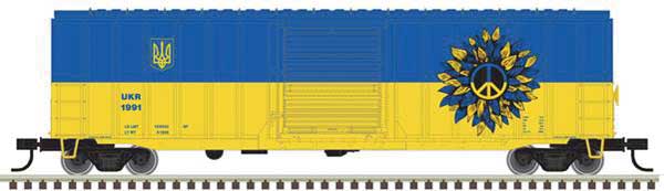 Atlas N 50' 6" Boxcar - Ready to Run -- Ukraine Peace (blue, yellow) - ATL50006268