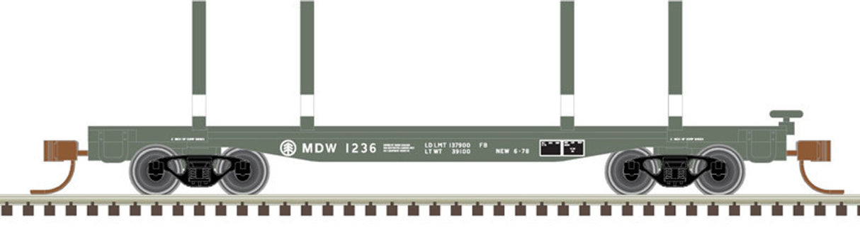 Atlas N 45' Logging Flatcar - Ready to Run - Master(R) -- Boise Cascade MDW #1275 (green, white)