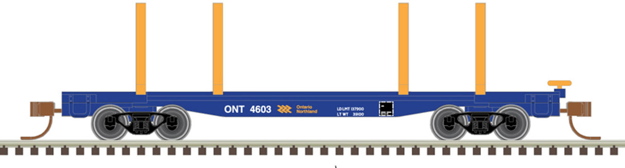 Atlas N 45' Logging Flatcar - Ready to Run - Master(R) -- Ontario Northland #4603 (blue, yellow)