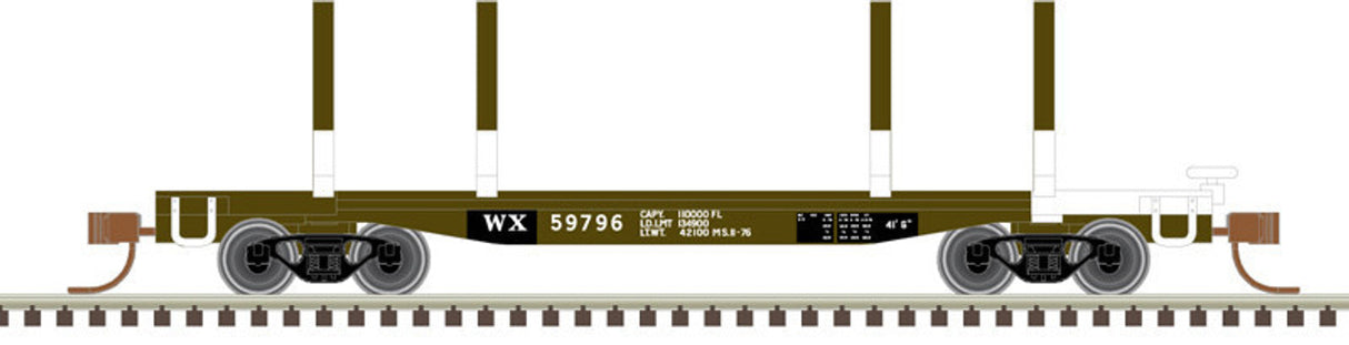 Atlas N 45' Logging Flatcar - Ready to Run - Master(R) -- Weyerhaeuser #59917 (Boxcar Red, white)