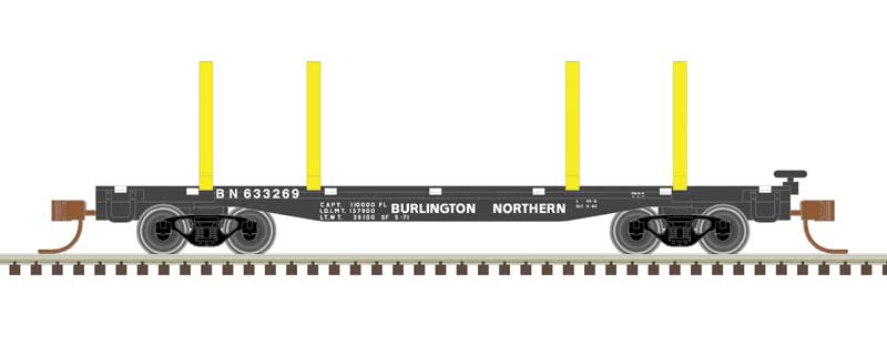 Atlas N 45' Logging Flatcar - Ready to Run - Master(R) -- Burlington Northern #632471 (black, yellow)