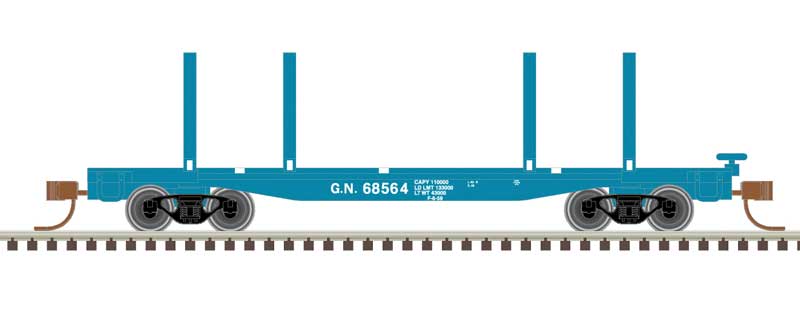 Atlas N 45' Logging Flatcar - Ready to Run - Master(R) -- Great Northern #68553 (Big Sky Blue, white)