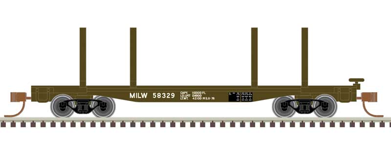 Atlas N 45' Logging Flatcar - Ready to Run - Master(R) -- Milwaukee Road #58329 (Boxcar Red, white)