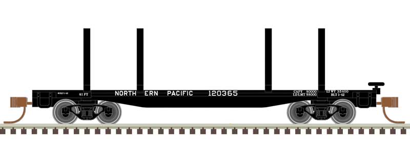 Atlas N 45' Logging Flatcar - Ready to Run - Master(R) -- Northern Pacific #120365 (black, white)