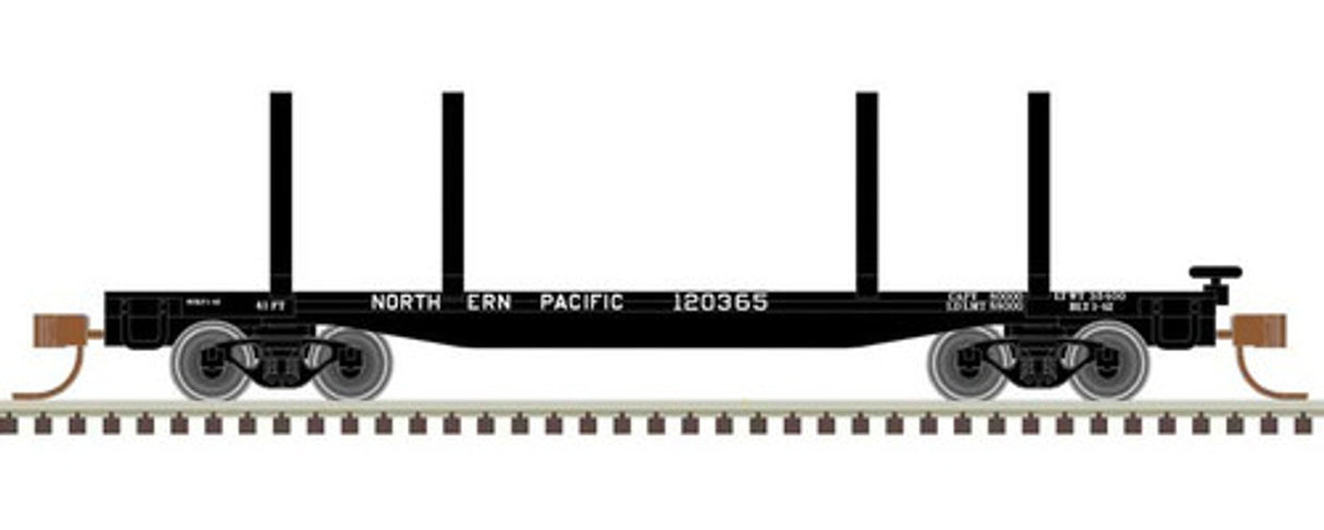 Atlas N 45' Logging Flatcar - Ready to Run - Master(R) -- Northern Pacific #120373 (black, white)