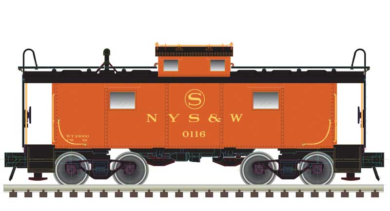 Atlas N NE-6 Caboose - Ready to Run - Master(R) -- New York, Susquehanna & Western #116 (red, yellow)