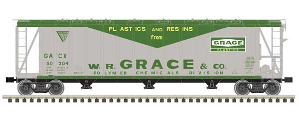 Atlas N General American 3500 Dry-Flo 3-Bay Covered Hopper - Ready to Run -- WR Grace GACX #50568 (gray, green)