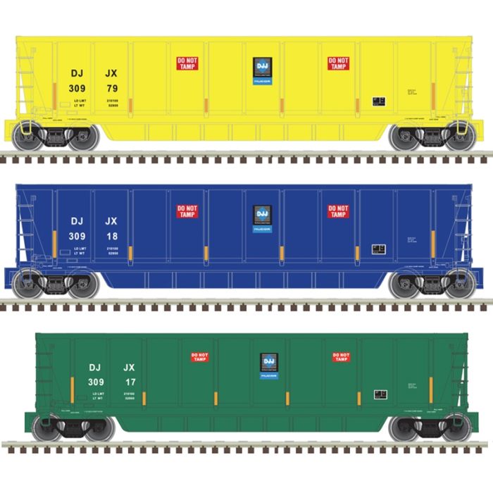 Atlas N Coalveyor Bathtub Gondola 3-Pack - Ready to Run - Master(R) -- David Joseph #30990, 30917, 30979 (1 Each: blue, green, yellow)