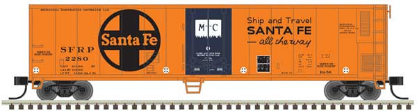 Atlas N 50' Mechanical Reefer - Ready to Run -- Santa Fe SFRP #2244 (orange, black)
