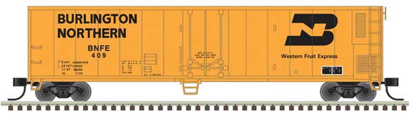 Atlas N 50' Mechanical Reefer - Ready to Run -- Burlington Northern #420 (yellow, black)