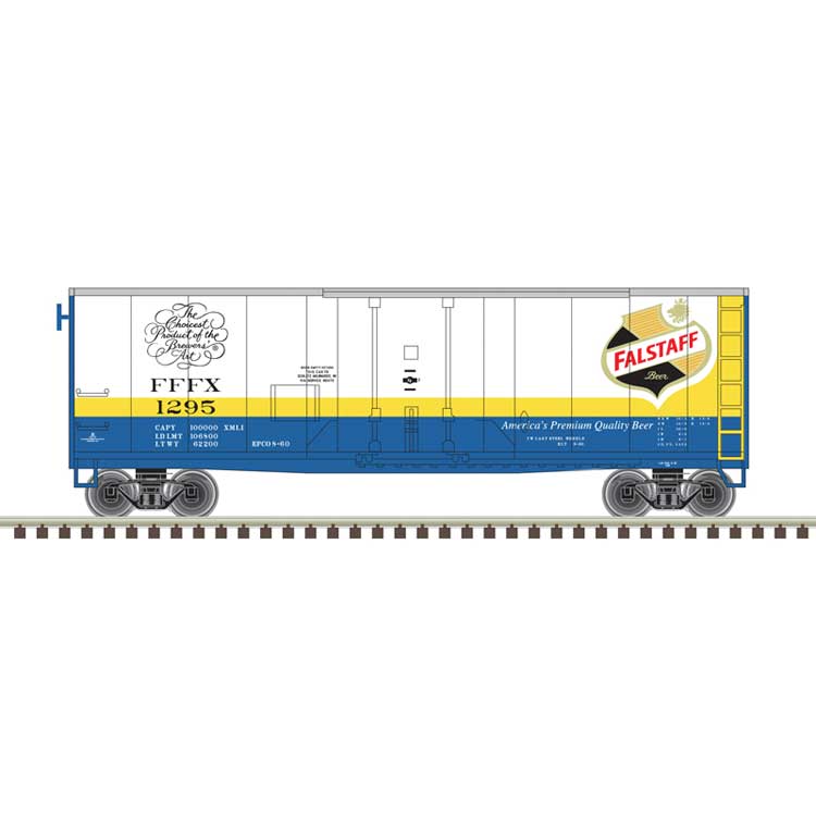 Atlas N 40' Plug-Door Boxcar - Ready to Run -- Falstaff #1237 (white, blue, yellow)