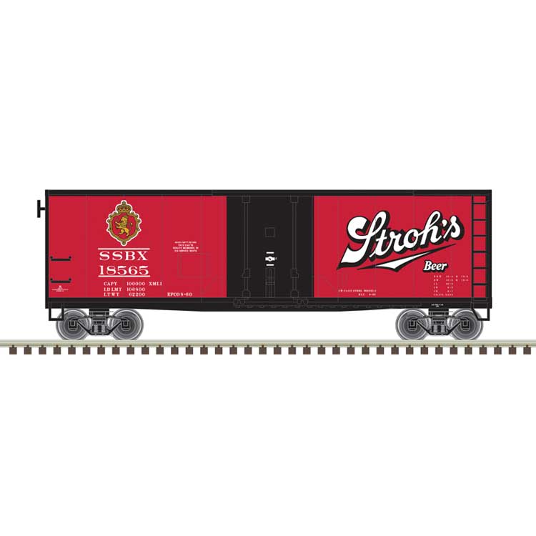 Atlas N 40' Plug-Door Boxcar - Ready to Run -- Stroh's #18533 (red, black, white, gold)
