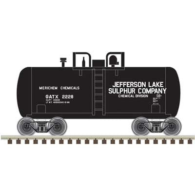 Atlas N 28' Beer Can Shorty Tank Car - Ready to Run -- Jefferson Lake Sulphur GATX #2229 (black, white)