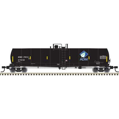 Atlas N ACF 23,500-Gallon Tank Car - Ready to Run - Master(R) -- Archer-Daniels-Midland ADMX #25024 (black, Leaf Logo, yellow conspicuity mar