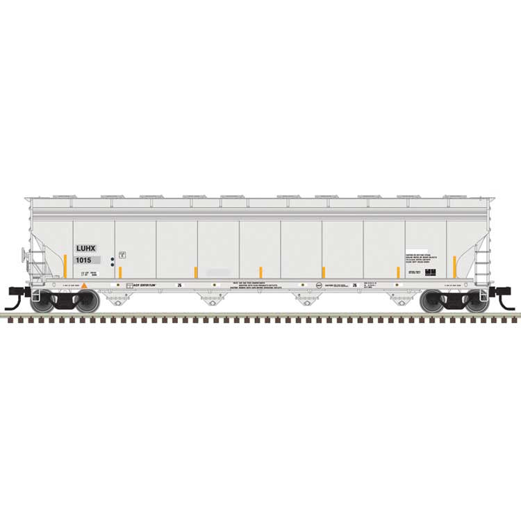 Atlas N ACF 5800 4-Bay Covered Hopper - Ready to Run - Master(R) -- Luhu Logistics LUHX #1015 (gray, black, yellow conspicuity marks)