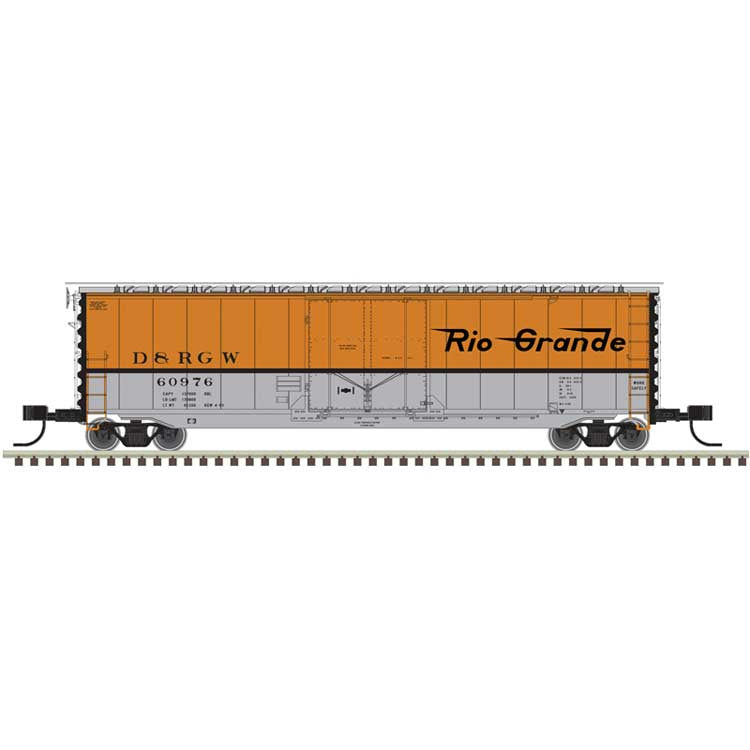 Atlas N 50' General American RBL Plug-Door Boxcar - Ready to Run - Master(R) -- Denver & Rio Grande Western D&RGW #60927 (Aspen Gold, silver, black)