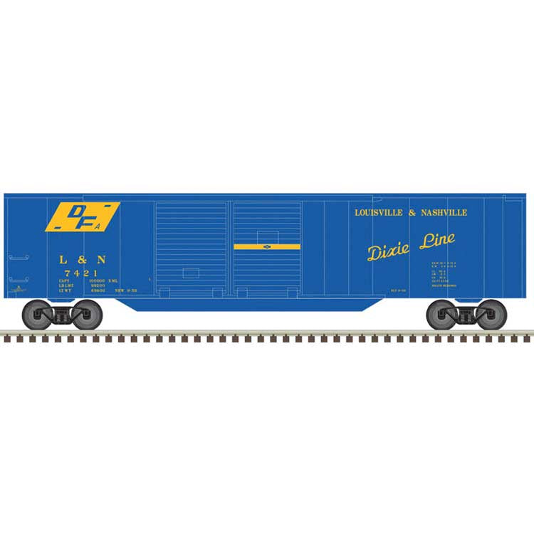 Atlas 50' Double-Door Boxcar - Ready to Run -- Louisville & Nashville #7428 (blue, yellow)