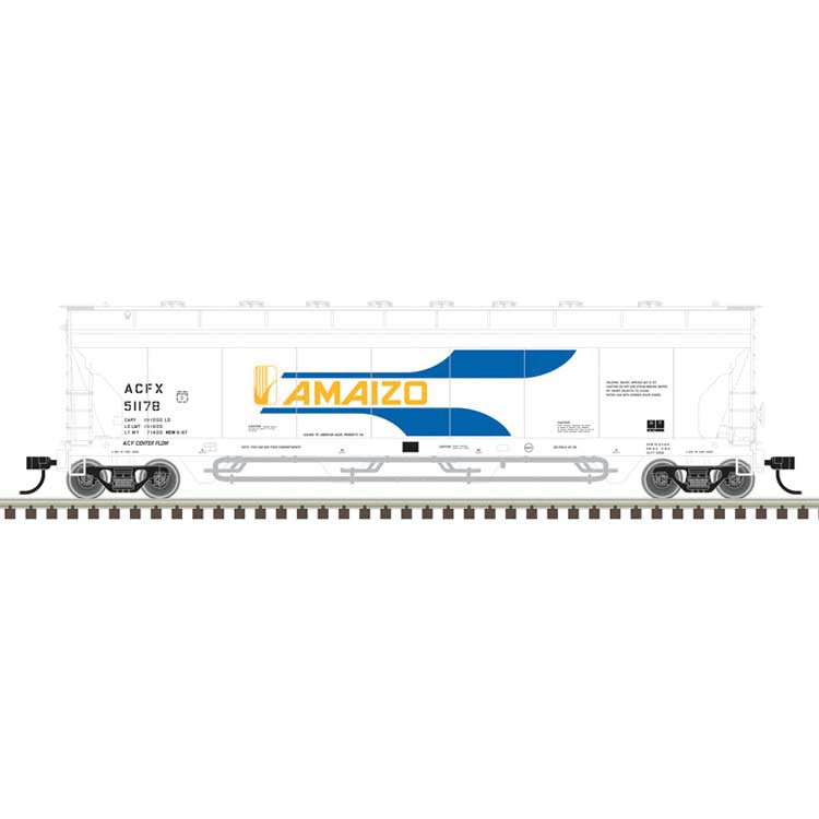 Atlas N ACF 4-Bay Center Flow(R) Pressureaide(R) Covered Hopper - Ready to Run - Maste -- Amaizo ACFX #51492 (white, blue, gold)