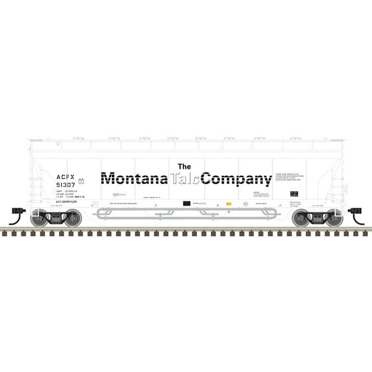Atlas N ACF 4-Bay Center Flow(R) Pressureaide(R) Covered Hopper - Ready to Run - Maste -- Montana Talc Company ACFX #51369 (white, black)