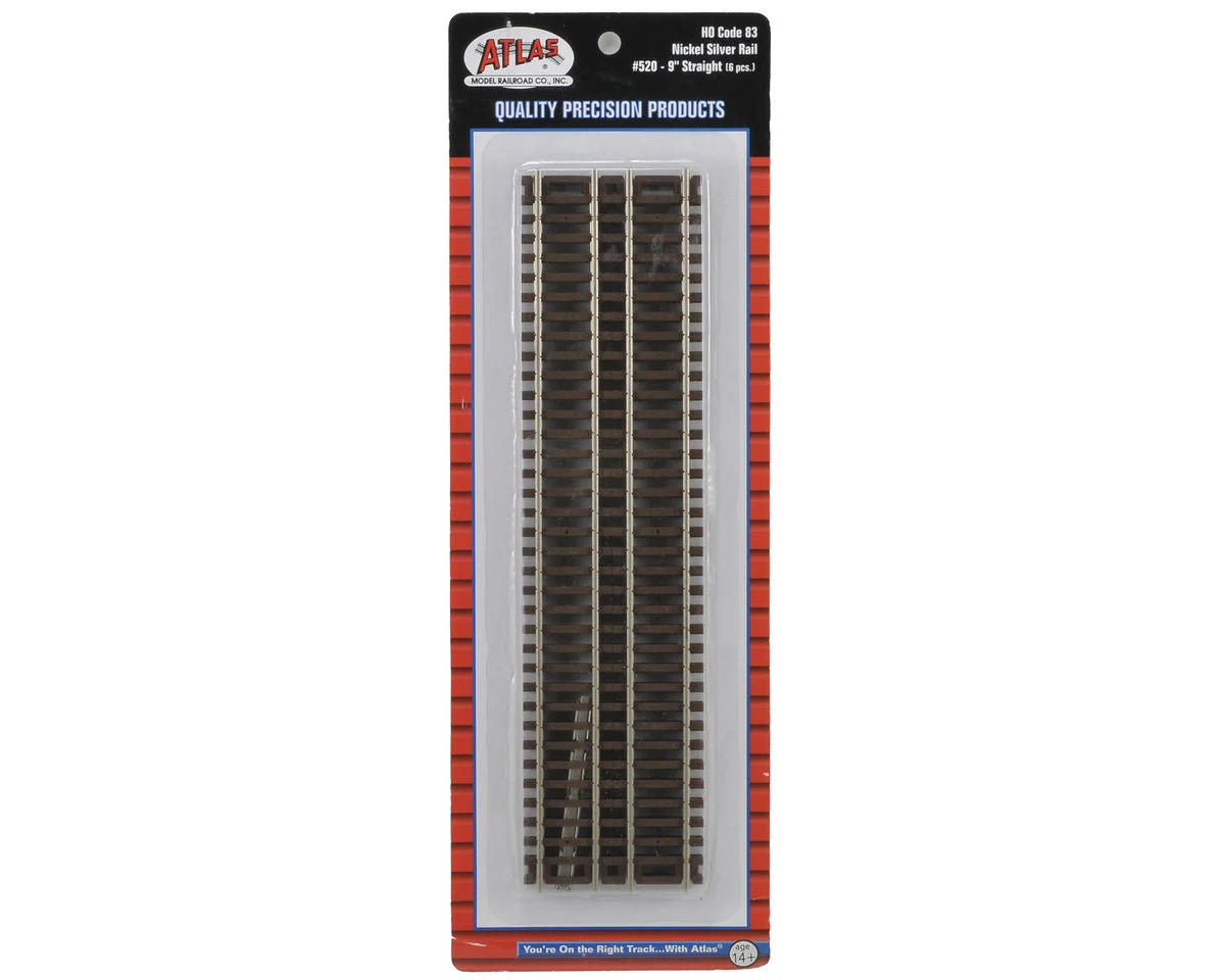 Atlas Code 83 Snap Track - Straight Sections -- 9" 22.9cm pkg(6) - ATL520