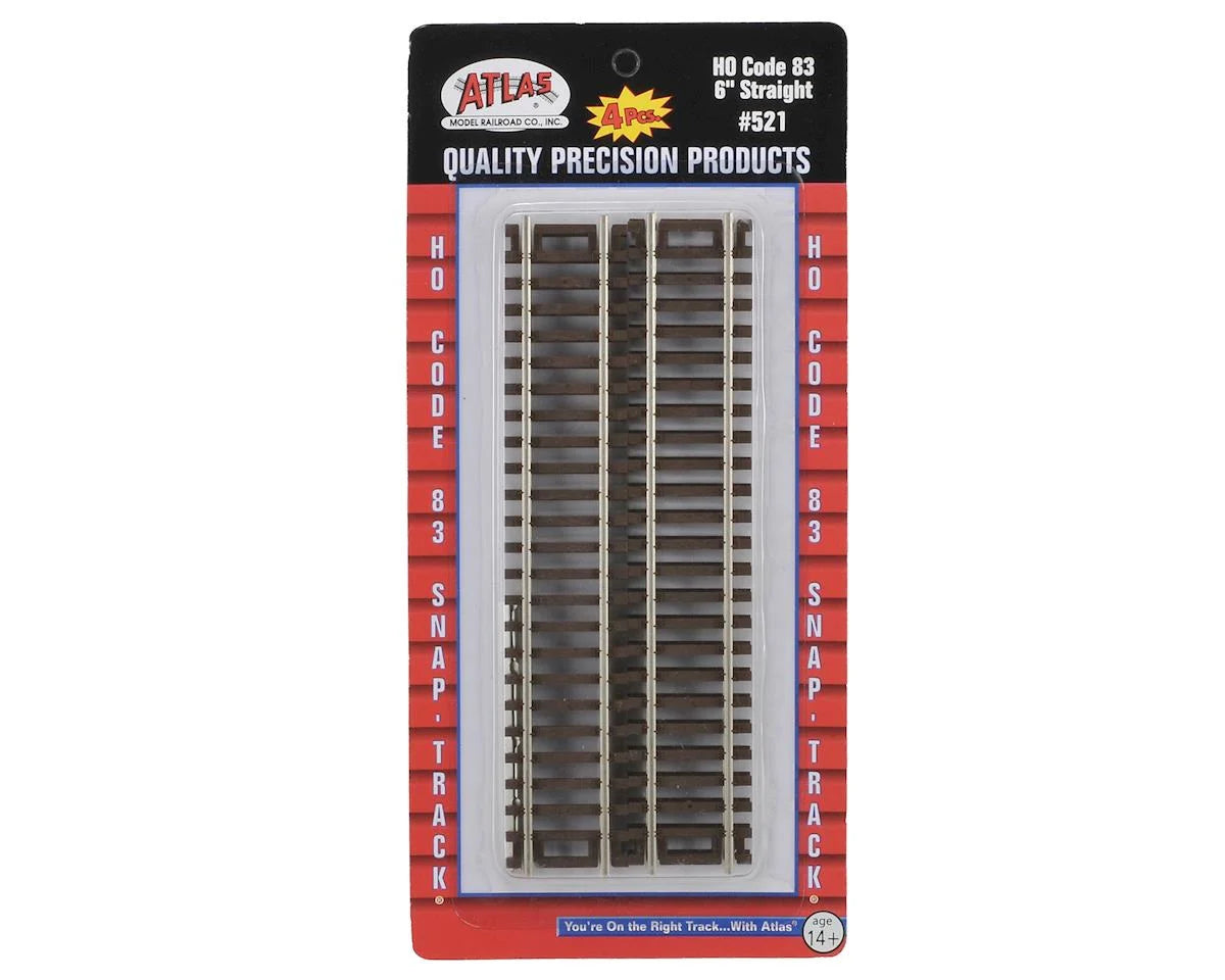 Atlas Code 83 Straight Snap-Track(R) -- 6" 15.2cm pkg(4) - ATL521