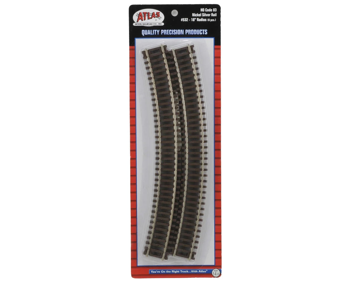 Atlas Code 83 Curved Snap Track -- 18" Radius pkg(6) - ATL532