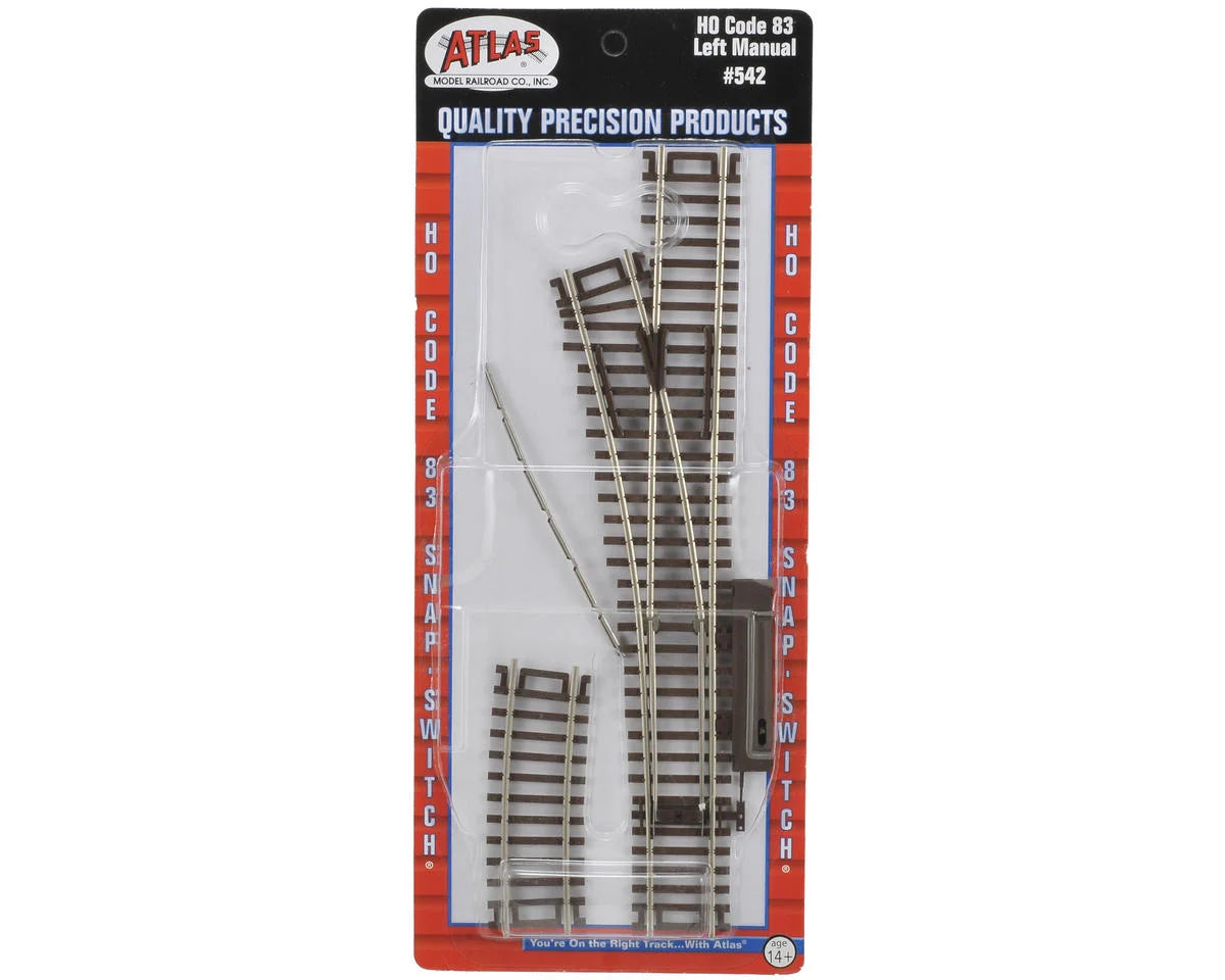 Atlas Code 83 Snap-Switch(R) Manual Turnout -- 18" Radius, Left Hand - ATL542