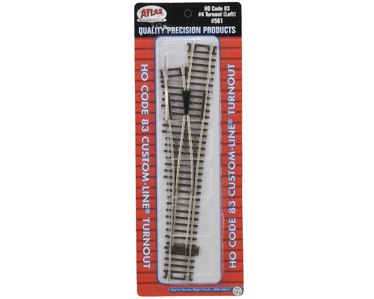 Atlas Code 83 Custom-Line(R) Turnout w/Nickel-Silver Rail & Brown Ties -- #4 Left Hand - ATL561