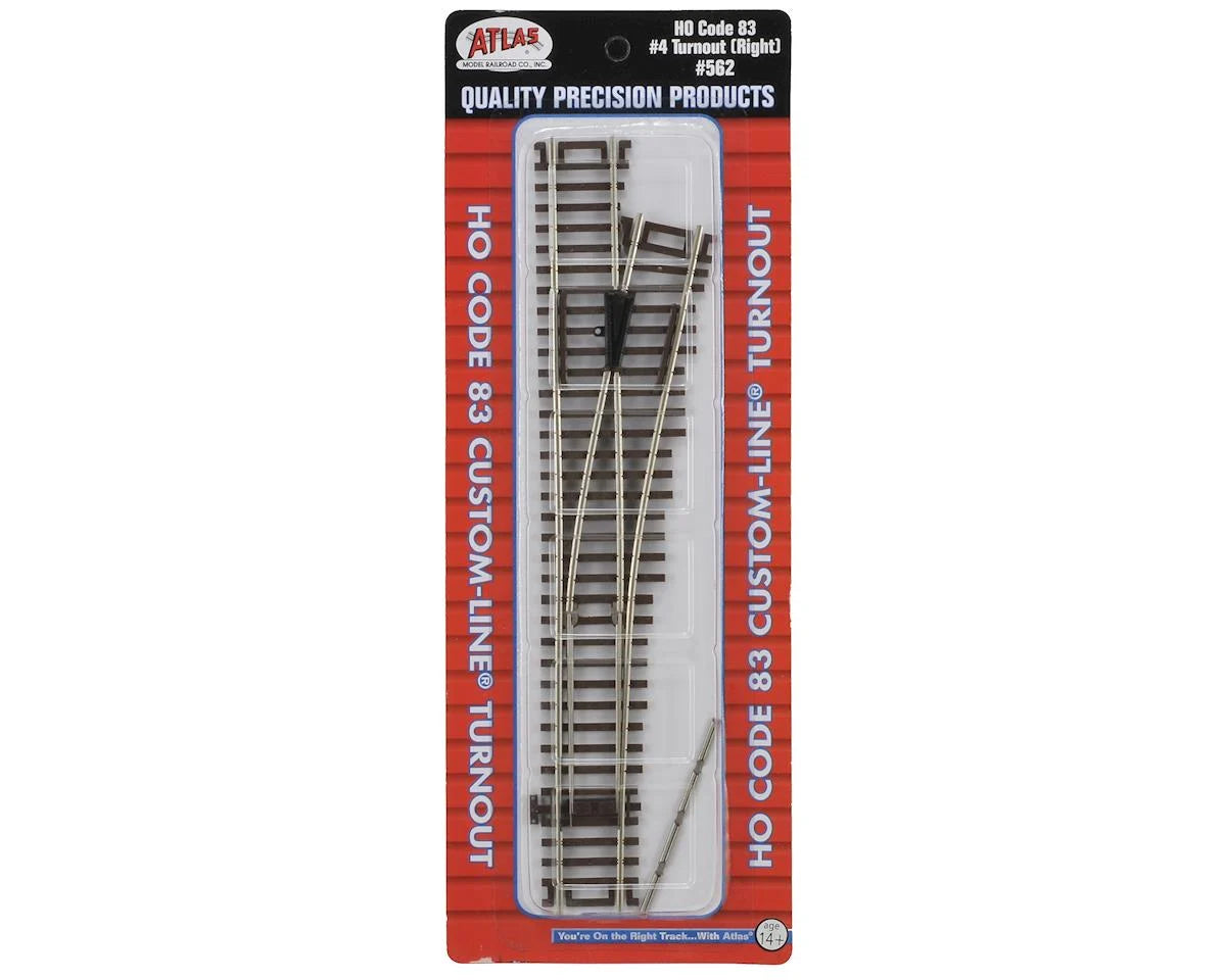 Atlas Code 83 Turnout w/Nickel-Silver Rail & Brown Ties - Custom Line(R) -- #4 Right Hand - ATL562