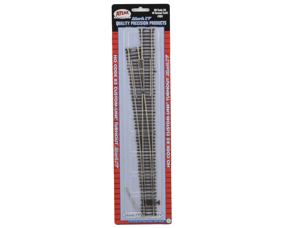 Atlas Code 83 Custom-Line(R) Mark IV Turnout w/Nickel-Silver Rail & Brown Ties -- #8 Left Hand - ATL565