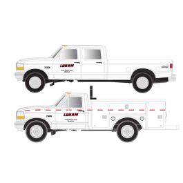 Atlas N 1990s Ford(R) F-250 - F-350 Standard Cab Pickup Set - Assembled -- Loram (white, black, red)
