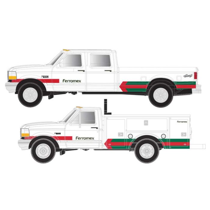 Atlas N 1990s Ford(R) F-250 - F-350 Standard Cab Pickup Set - Assembled -- Ferromex (white, orange, green)
