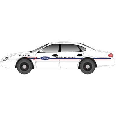 Atlas N 1996 Ford Taurus 4-Door Sedan 2-Pack - Assembled -- Ford Police Demonstrator (white, red, blue)