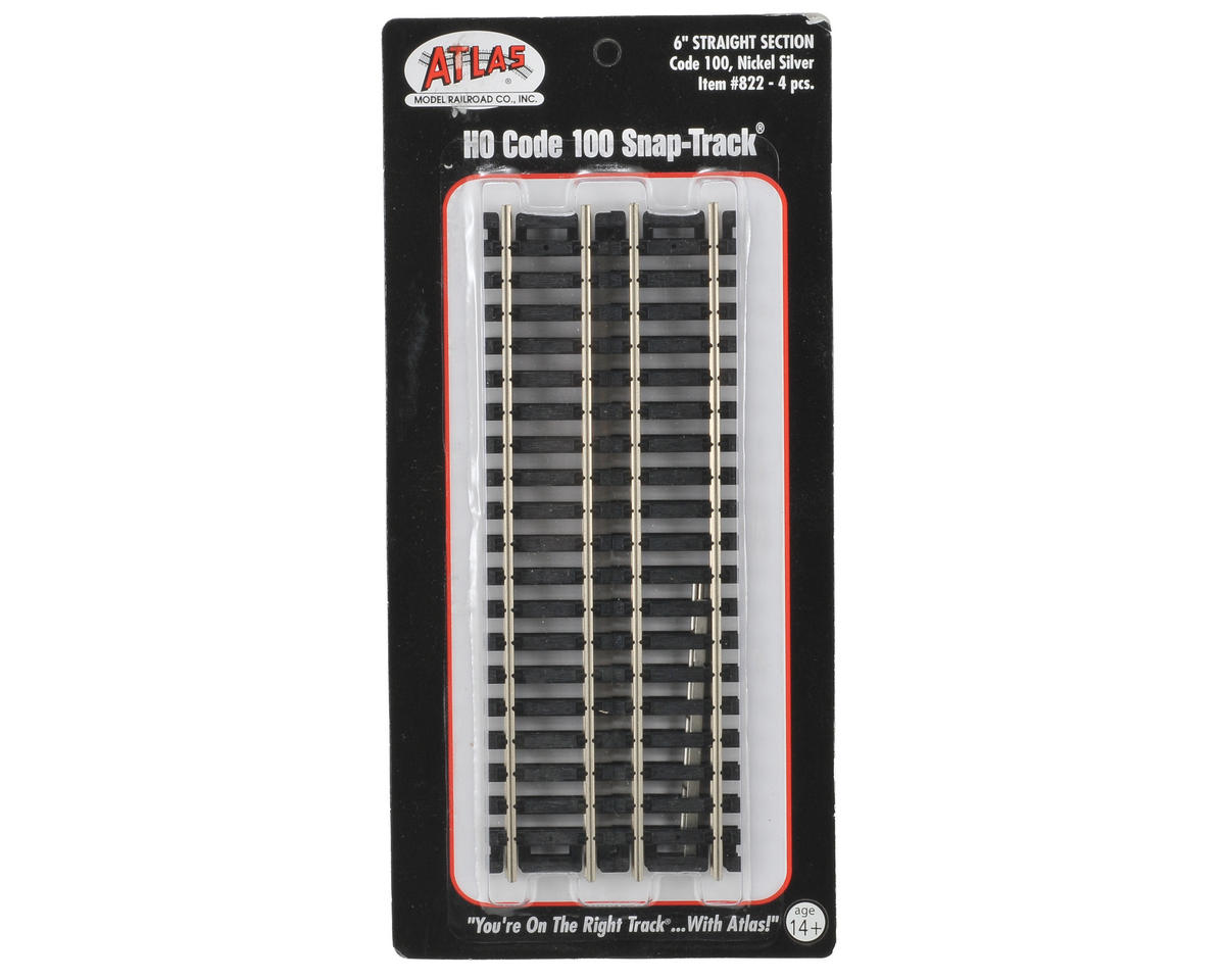 Atlas Straight Snap-Track(R) Nickel-Silver Rail -- 6" 15.2cm (Black Ties) pkg(4) - ATL822