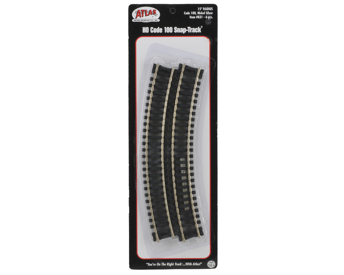 Atlas Code 100 Curved Snap-Track(R) Nickel-Silver Rail -- 15" Radius (Black Ties) pkg(6) - ATL831