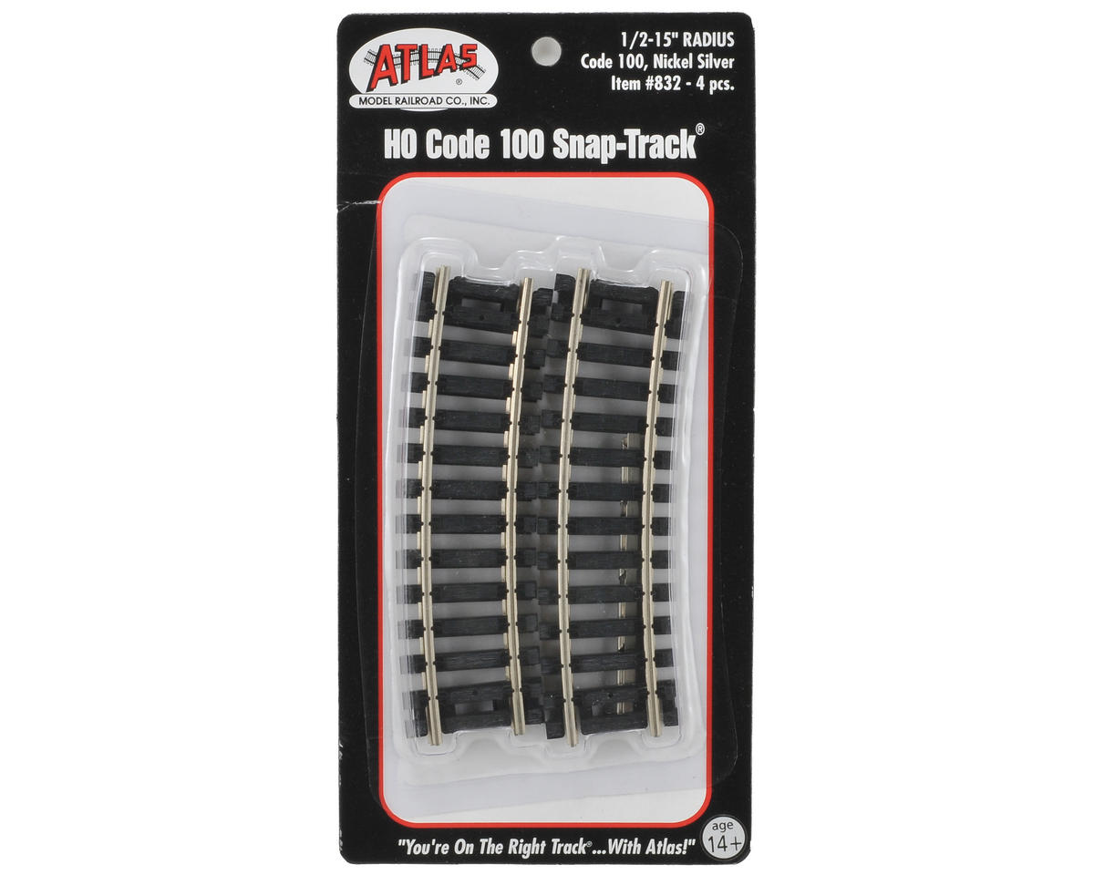 Atlas Code 100 Curved Snap-Track(R) Nickel-Silver Rail -- 1/2 Section, 15" Radius (Black Ties) pkg(4) - ATL832