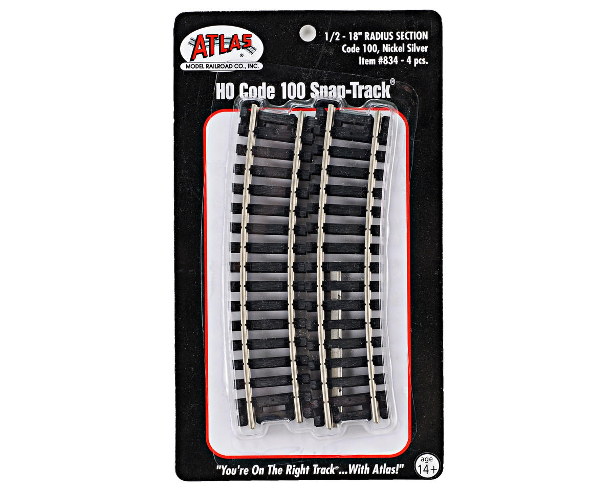 Atlas Code 100 Curved Snap-Track(R) Nickel-Silver Rail -- 1/2 Section, 18" Radius (Black Ties) pkg(4) - ATL834