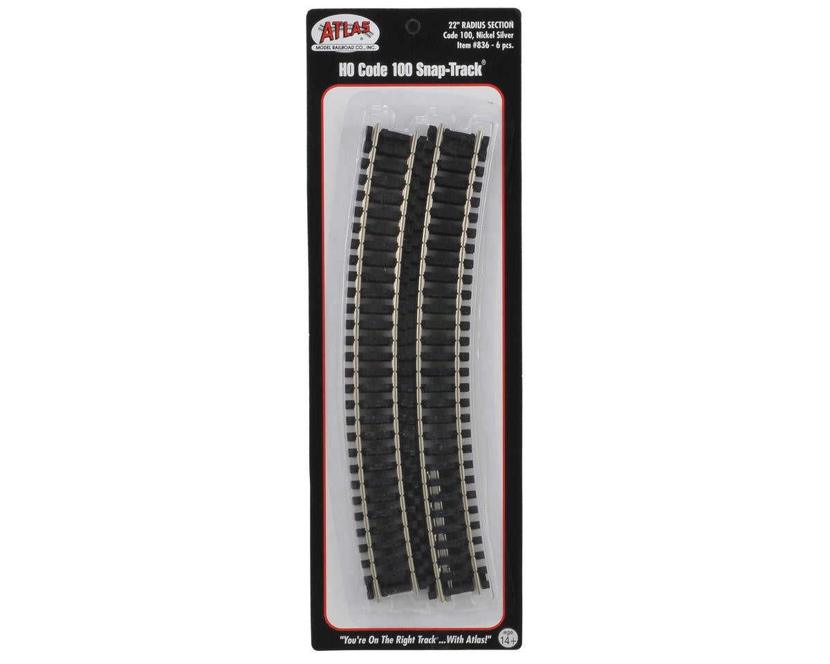 Atlas Code 100 Curved Snap-Track(R) Nickel-Silver Rail -- 22" Radius (Black Ties) pkg(6) - ATL836