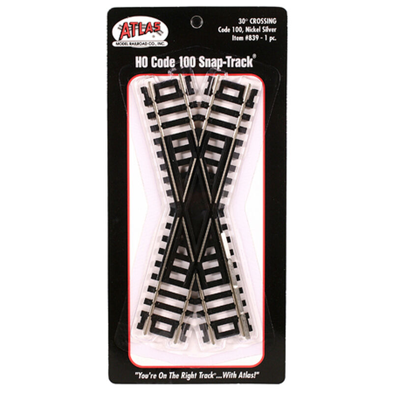 Atlas Snap Track Crossing -- 30 Degrees, Nickel-Silver Rail, Black Ties - ATL839