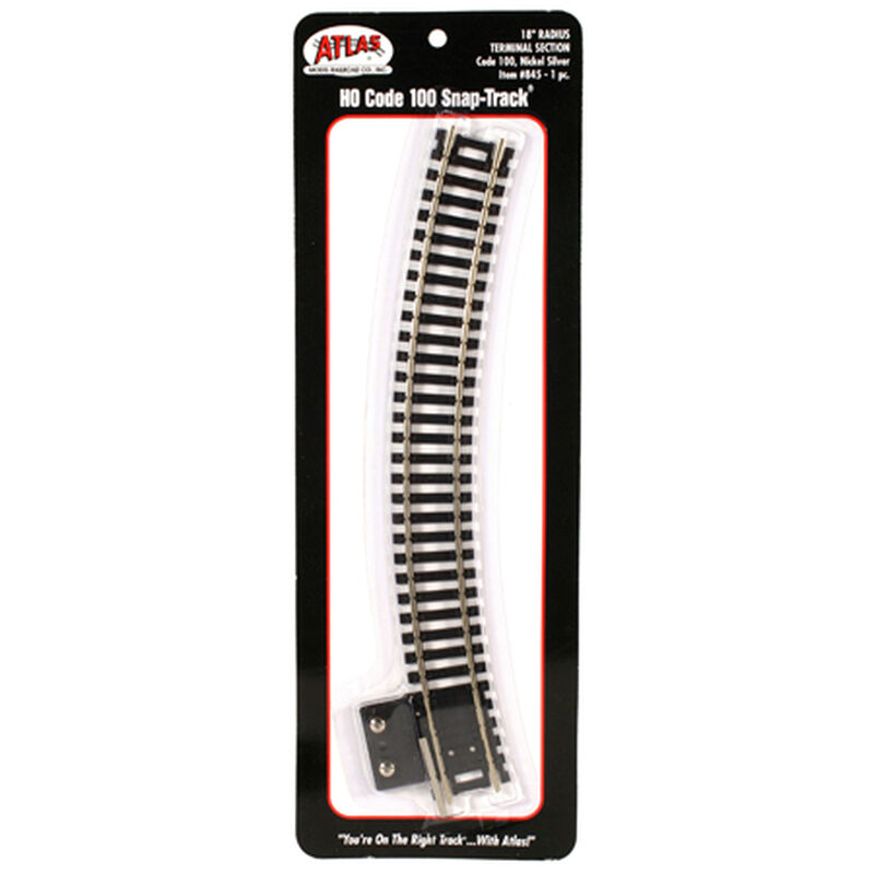 Atlas Terminal Section Snap-Track(R), Nickel-Silver Rail -- 18" Radius Curved, Black Ties - ATL845