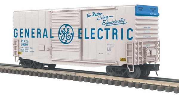 Atlas O 40' Hy-Cube Boxcar - 3-Rail - Ready to Run - Trainman(TM) -- General Electric (white, blue) #50001