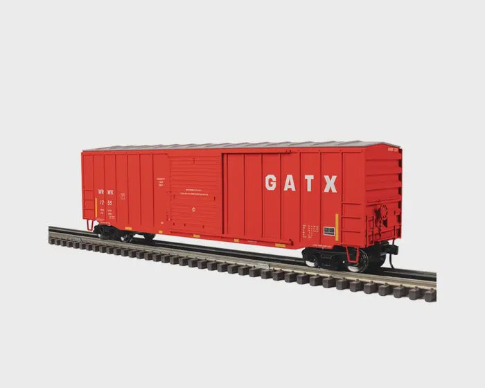 Atlas O ACF 50'6" Boxcar - 3-Rail - Ready to Run - Trainman(R) -- GATX Leasing (Boxcar Red, yellow conspicuity marks) #1255