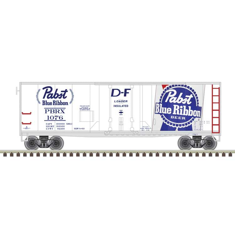 Atlas O 40' Plug-Door Boxcar - 3-Rail - Ready to Run -- Pabst blue Ribbon (white, red, blue, silver) #1005