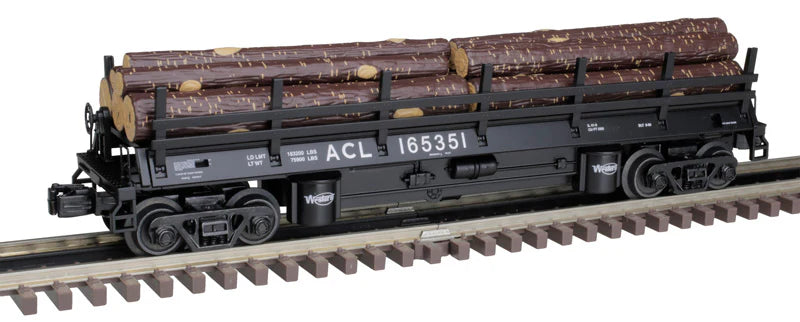 Operating Log Dump Car with Load - 3-Rail - Premier -- Atlantic Coast Line (black, white) #165355