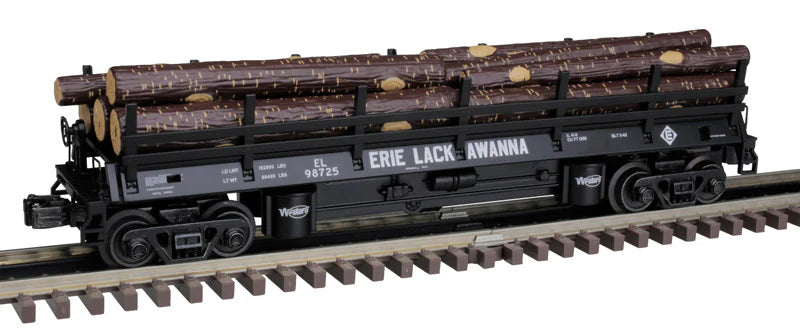 Operating Log Dump Car with Load - 3-Rail - Premier -- Erie Lackawanna (gray, black) #98737