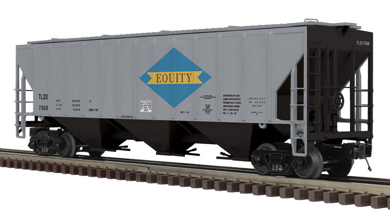 Pullman-Standard PS2-CD 4427 High-Side Covered Hopper - 3-Rail - Premier -- Equity Grain TLDX (silver, blue, yellow) #7119