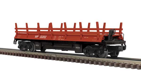 Operating Log Dump Car with Load - 3-Rail - Premier -- Western Pacific (red, white) #13208